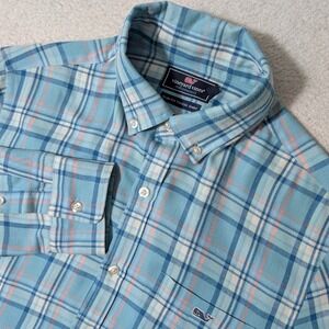 Vineyard Vines Tucker Shirt Mens Sm Blue Plaid L/S Performance 1W3124 Slim